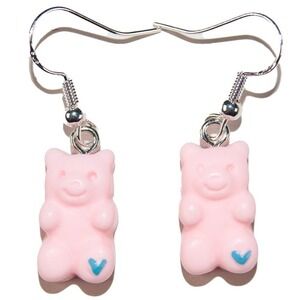 Handmade Bear Earrings Pastel Pink Lightweight Resin Hypoallergenic‎ 925